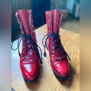 Vintage Justin Roper Red Lace-Up Granny Boots